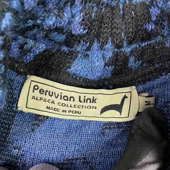 Peruvian Link Alpaca Sweater Women's Medium Blue Black Full Zip Cardigan Peru - Picture 5 of 13